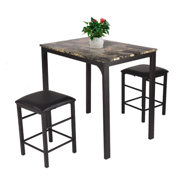 3pc Counter Height Faux Marble Dining Table Set - Brown