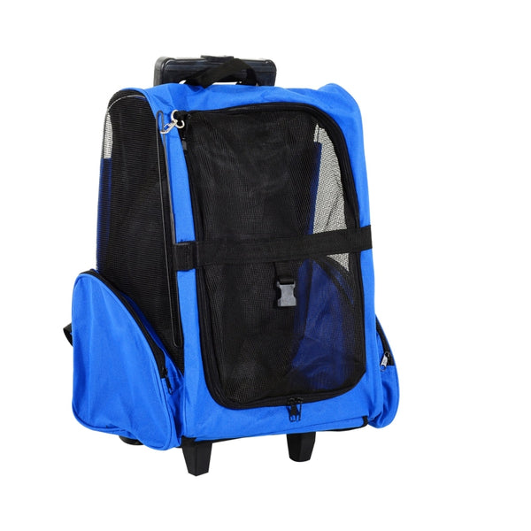 Portable Pet Carrier Rolling Backpack - Blue