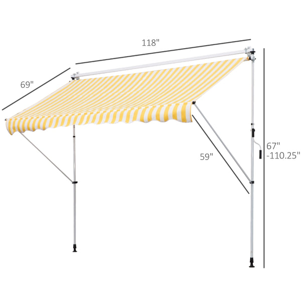 Manual Retractable Patio Awning - Yellow, White