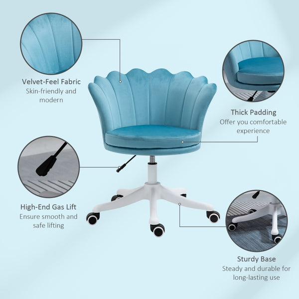 Mid Back Velvet Office Chair - Blue