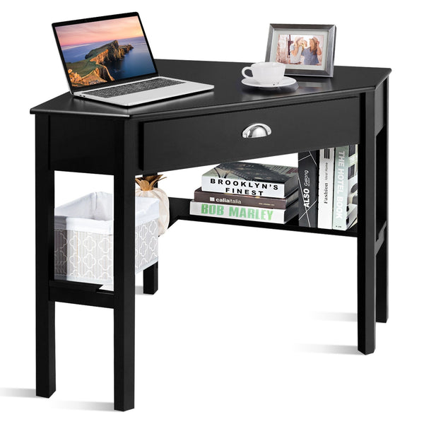 Corner Wooden PC Laptop Computer Desk - Black