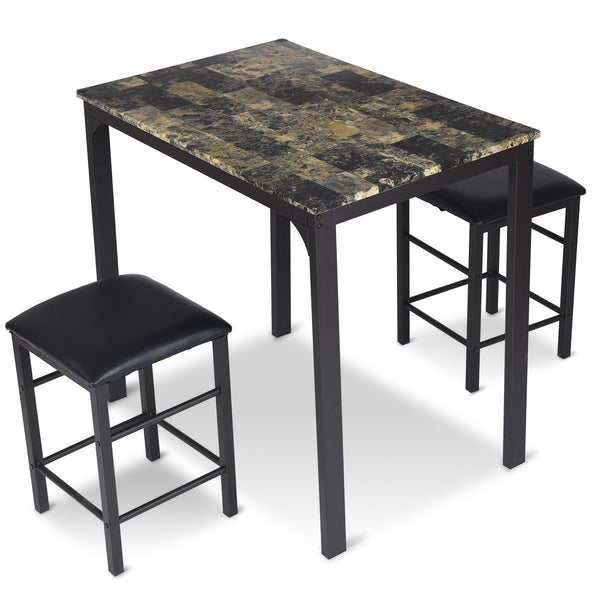 3pc Counter Height Faux Marble Dining Table Set - Brown