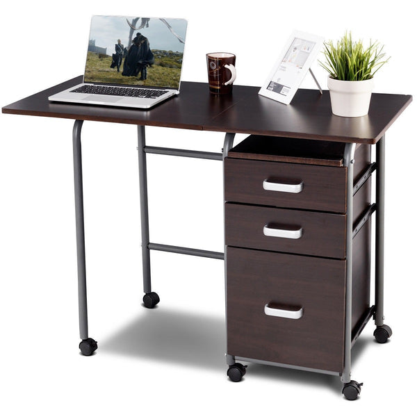 Foldable Wheeled Computer Writing Desk - Brown