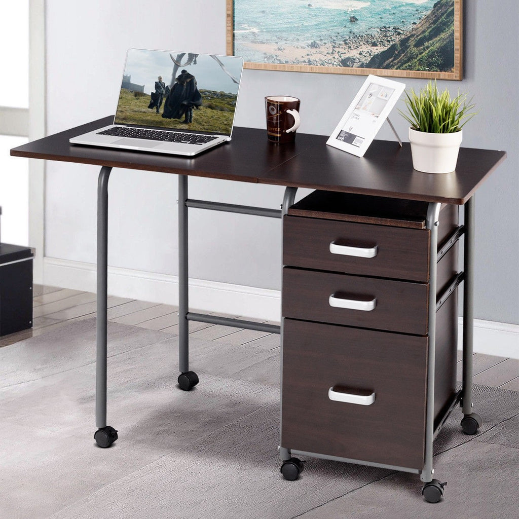 Foldable Wheeled Computer Writing Desk - Brown