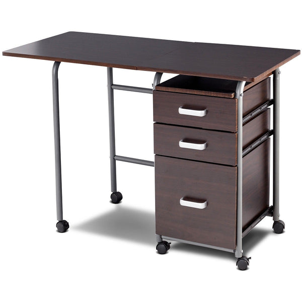 Foldable Wheeled Computer Writing Desk - Brown