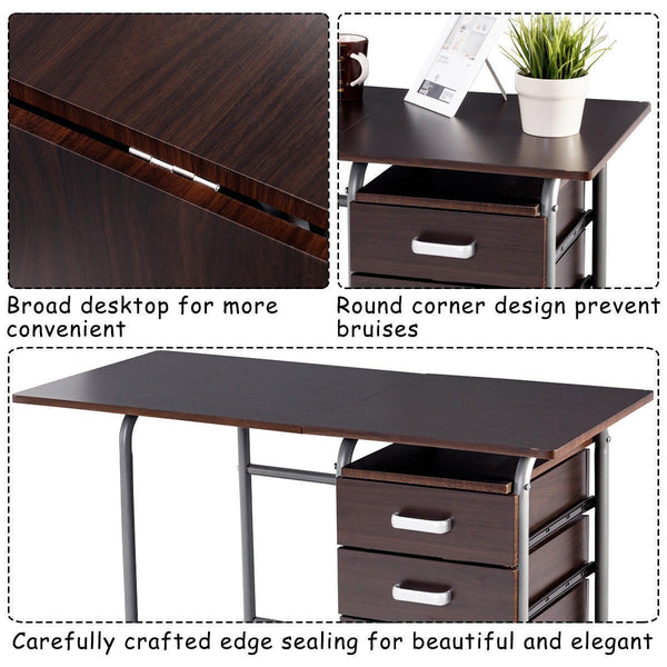 Foldable Wheeled Computer Writing Desk - Brown