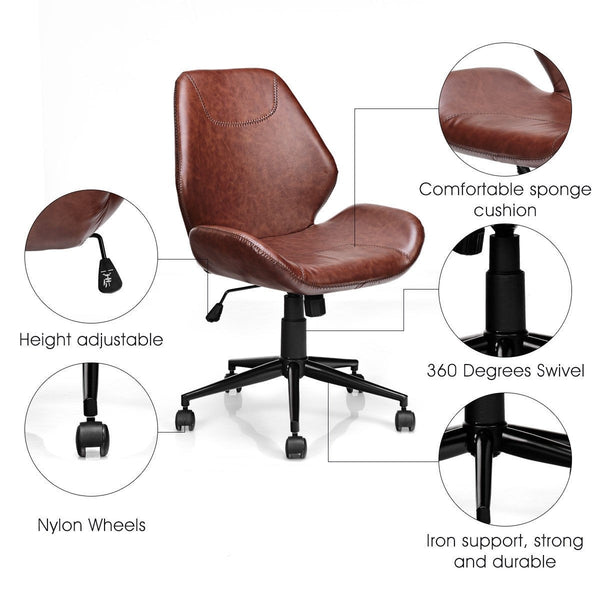Mid-Back Home Office Rolling Chair - Brown