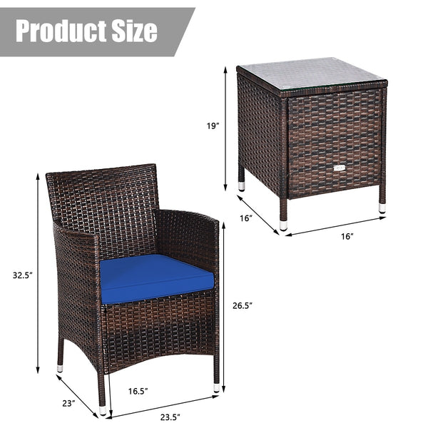 3pc Patio Wicker Rattan Outdoor Furniture Set - Navy