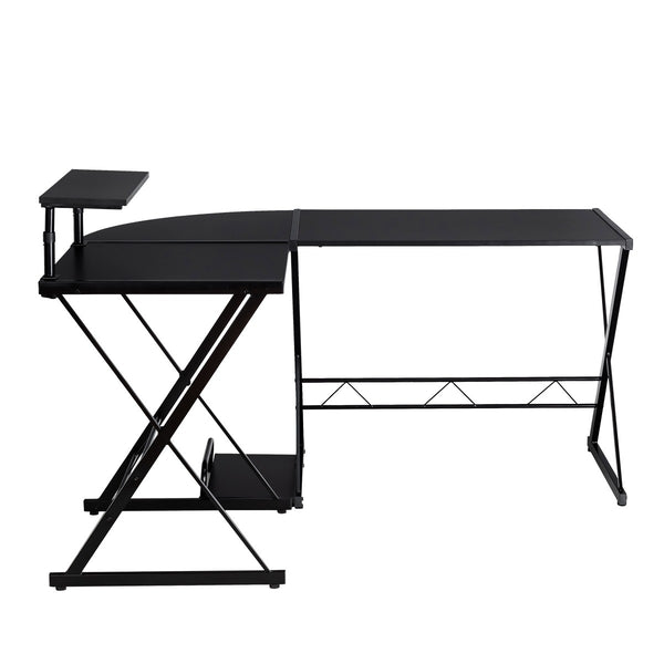 L-Shaped Computer Gaming Desk with Monitor Stand - Black