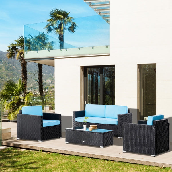 4pc Wicker Patio Sofa Set - Sky Blue