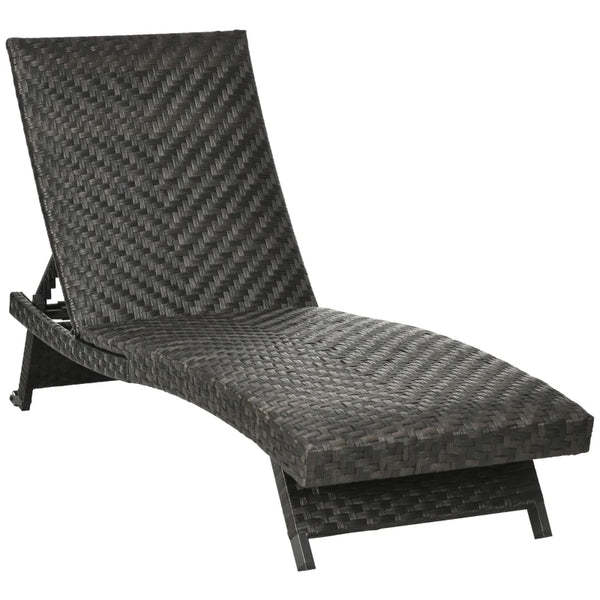Adjustable Patio Rattan Lounge Chair - Mixed Brown