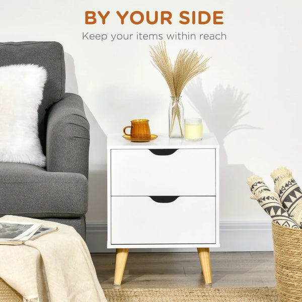 Bedside Table with 2 Drawers - White