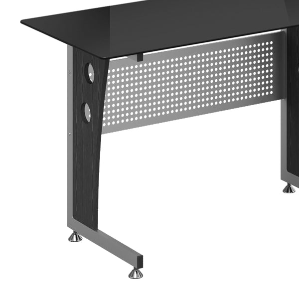 64”L Modern L-Shaped Glass Top Computer Writing Desk