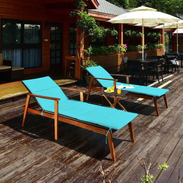 3pc Patio Lounge Chair Set with Folding Table - Turquoise