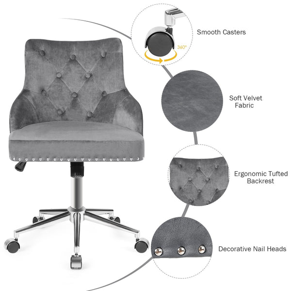 Tufted Swivel Computer Desk Chair - Grey