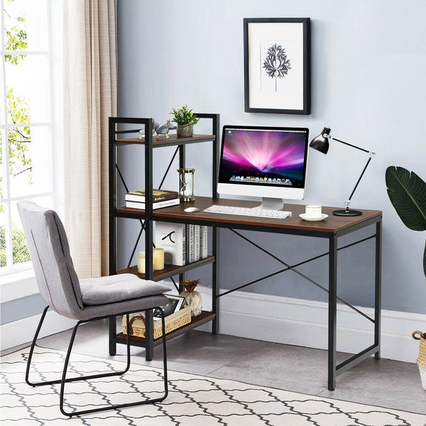 Computer Writing Desk with 4 Tier Shelf - Tan