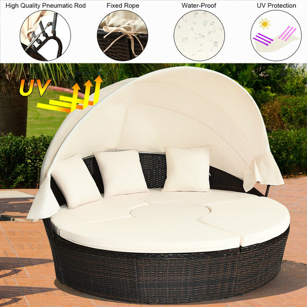 Patio Rattan Round Daybed Furniture Set
