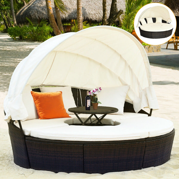 Patio Rattan Round Daybed Furniture Set