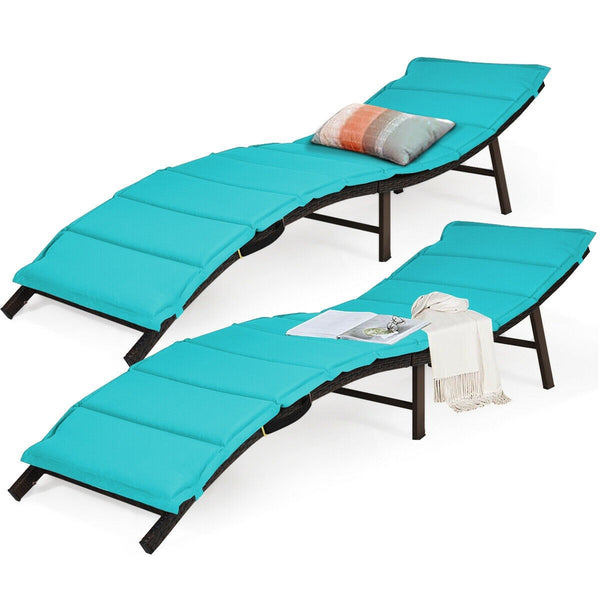2pc Wicker Rattan Patio Chaise Lounge Chair - Turquoise