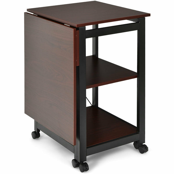 Rolling Folding Computer Desk with Storage Shelves - Brown