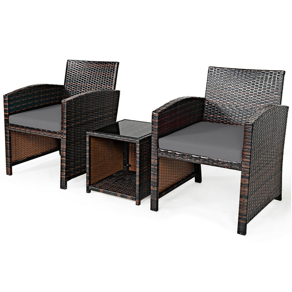 3pc Wicker Rattan Patio Furniture Set with Coffee Table - Gray