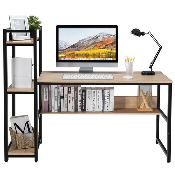 59" Home Computer Desk with 4-Tier Storage Shelves - Natural