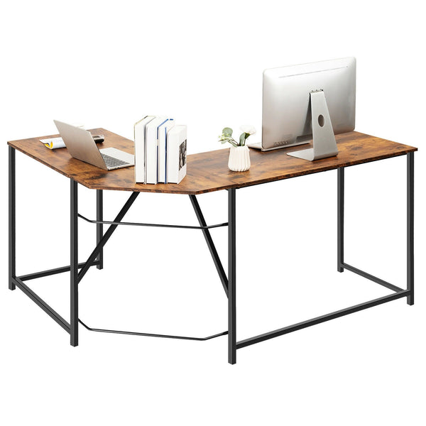 L Shaped Corner Home Office Desk - Rustic Brown