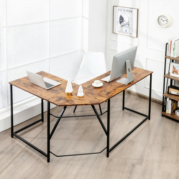 L Shaped Corner Home Office Desk - Rustic Brown