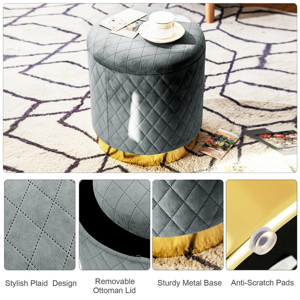 Round Storage Ottoman - Gray