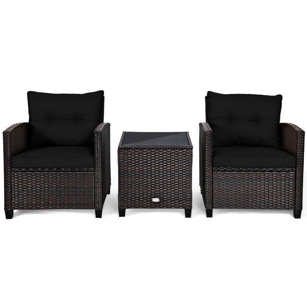 3pc Outdoor Patio Rattan Furniture Set - Black