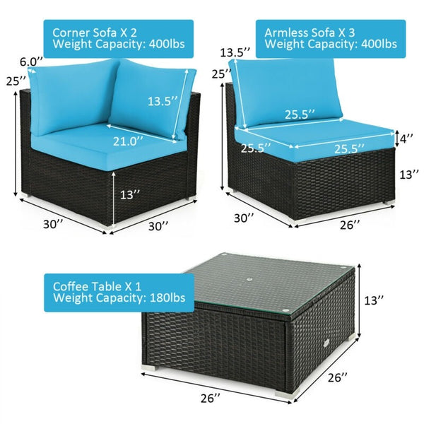 6pc Patio Rattan Furniture Set - Blue