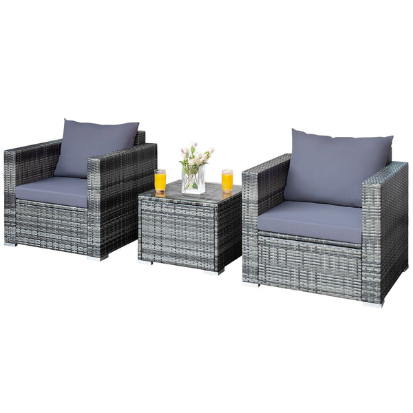 3pc Patio Rattan Furniture Sofa Set - Gray