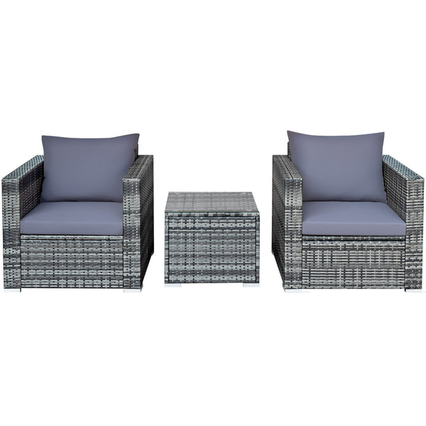 3pc Patio Rattan Furniture Sofa Set - Gray