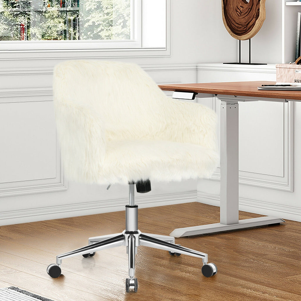 Fluffy Faux Fur Vanity Office Chair - Beige
