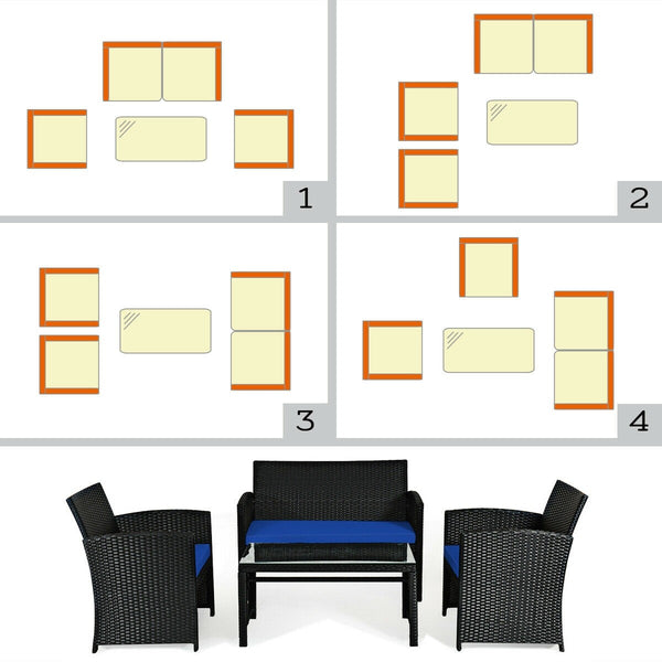 4pc Wicker Conversation Sofa Set - Navy