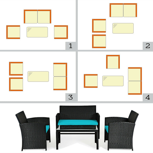 4pc Wicker Conversation Sofa Set - Turquoise