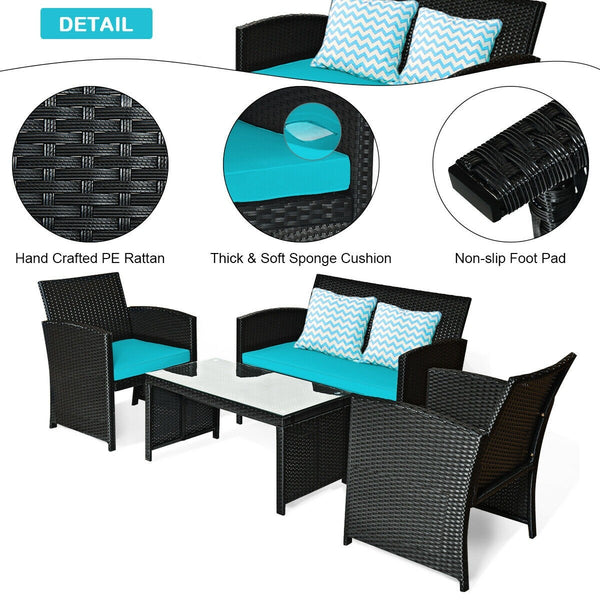 4pc Wicker Conversation Sofa Set - Turquoise
