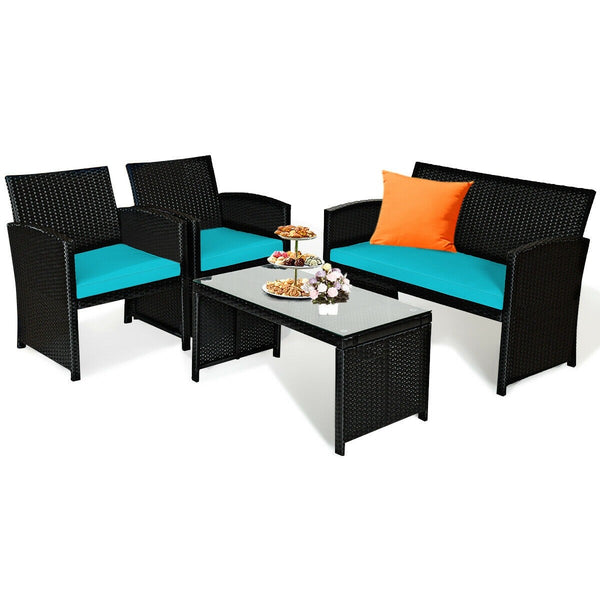 4pc Wicker Conversation Sofa Set - Turquoise