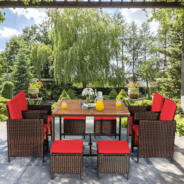 9pc Patio Rattan Dining Set - Red