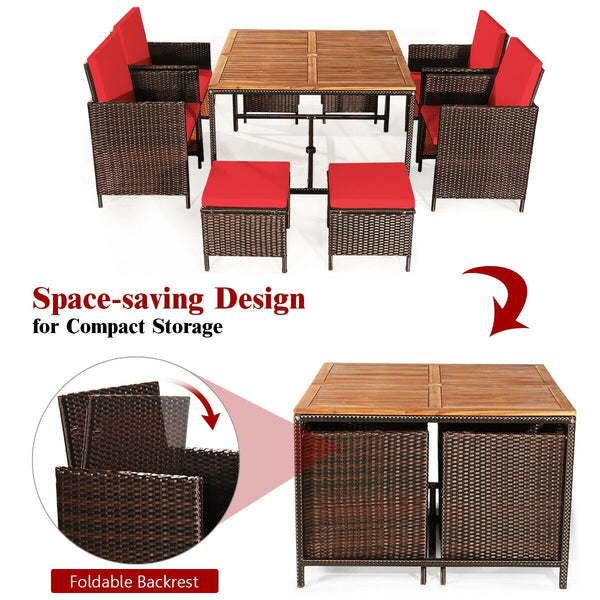 9pc Patio Rattan Dining Set - Red