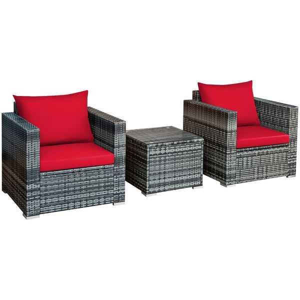 3pc Patio Rattan Sofa Set - Red