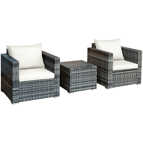 3pc Patio Rattan Furniture Sofa Set - White