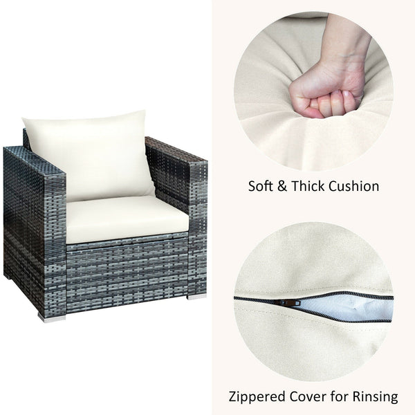 3pc Patio Rattan Furniture Sofa Set - White