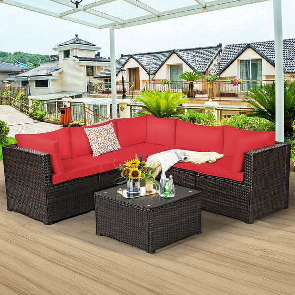 6pc Outdoor Patio Sofa Set with Cushions - Red