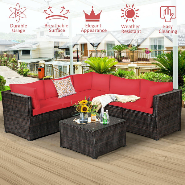 6pc Outdoor Patio Sofa Set with Cushions - Red