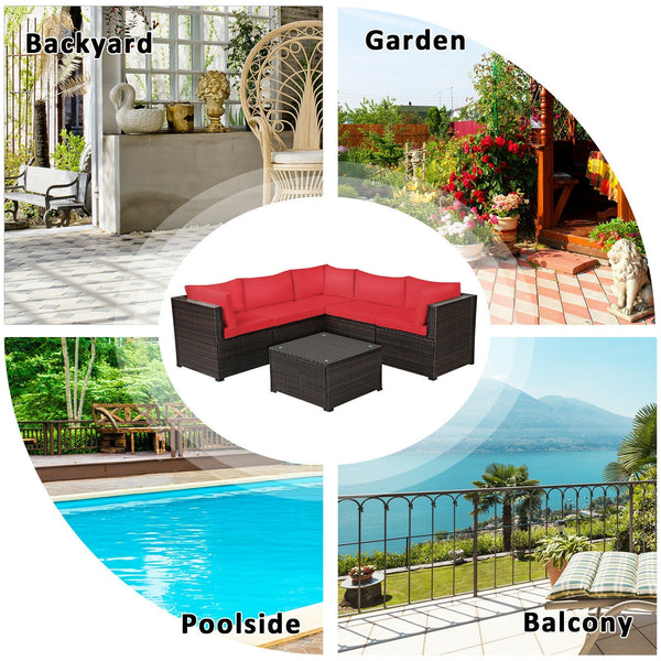 6pc Outdoor Patio Sofa Set with Cushions - Red