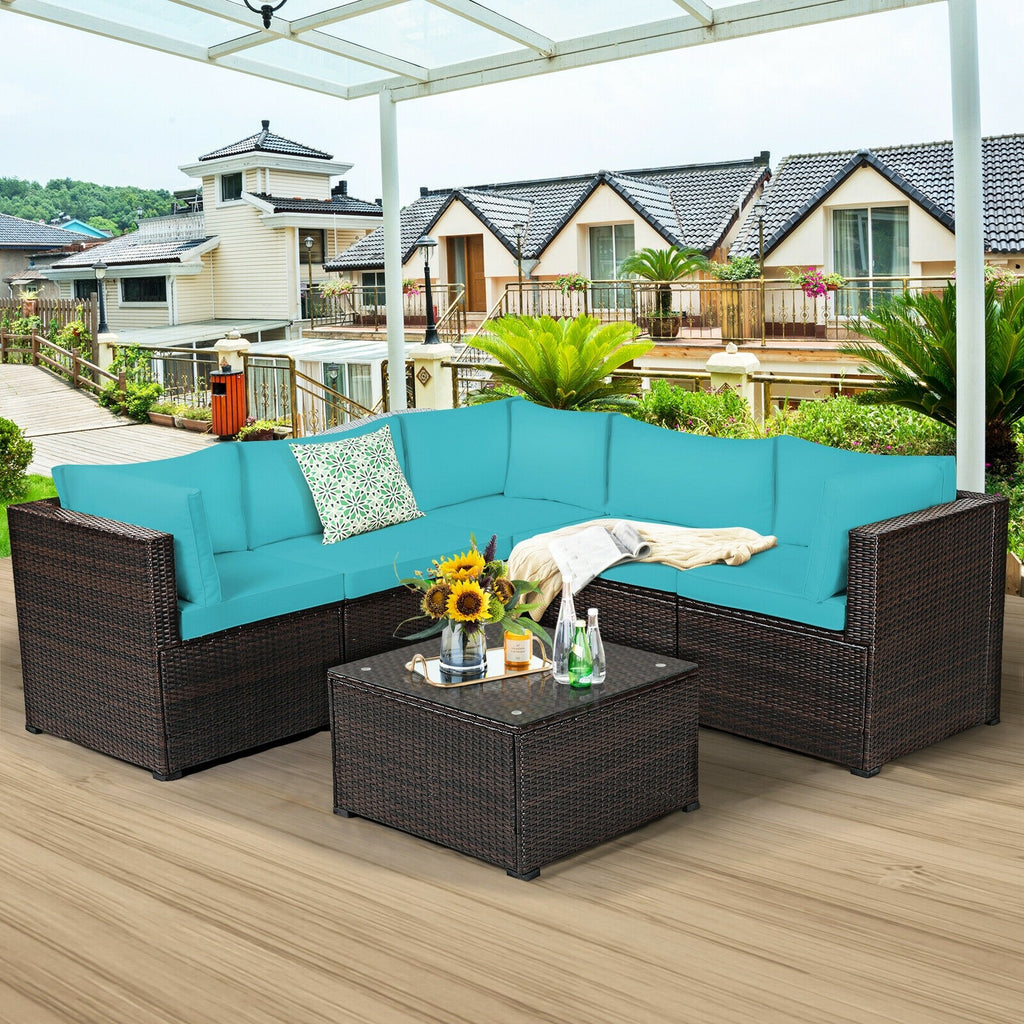 6pc Outdoor Patio Sofa Set with Cushions - Turquoise