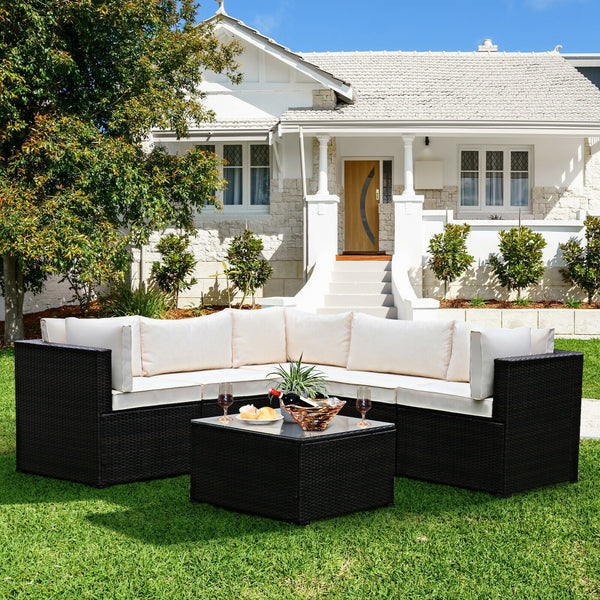6pc Outdoor Patio Sofa Set with Cushions - Beige