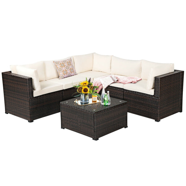 6pc Outdoor Patio Sofa Set with Cushions - Beige