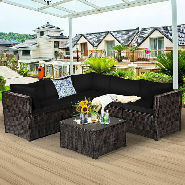 6pc Outdoor Patio Sofa Set with Cushions - Black